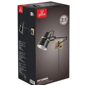 Globe Electric 22" 1-Light Matte Black Plug-in or Hardwire Swing Arm Wall Sconce